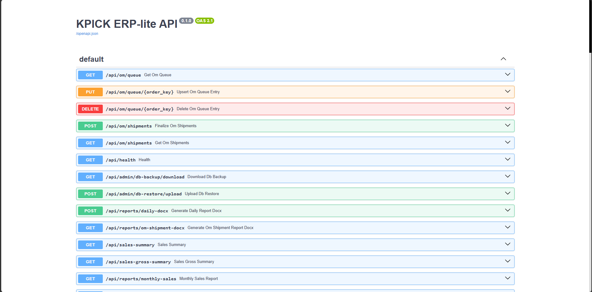 Kpick ERP API
